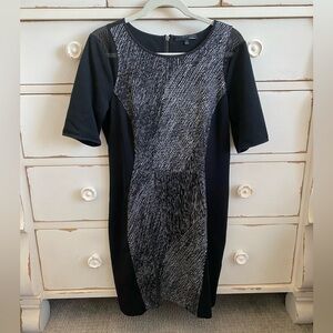 Elie Tahari Black and Silver Midi Dress